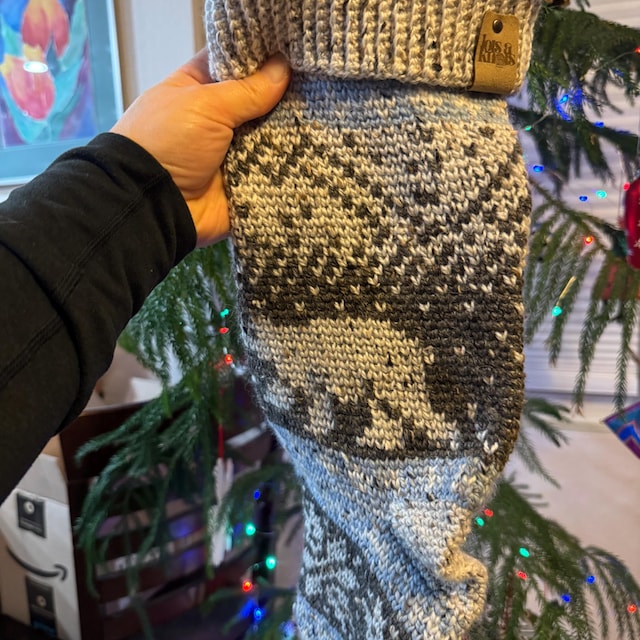 A customer's finished Polar Bear Stroll Stocking Crochet Pattern