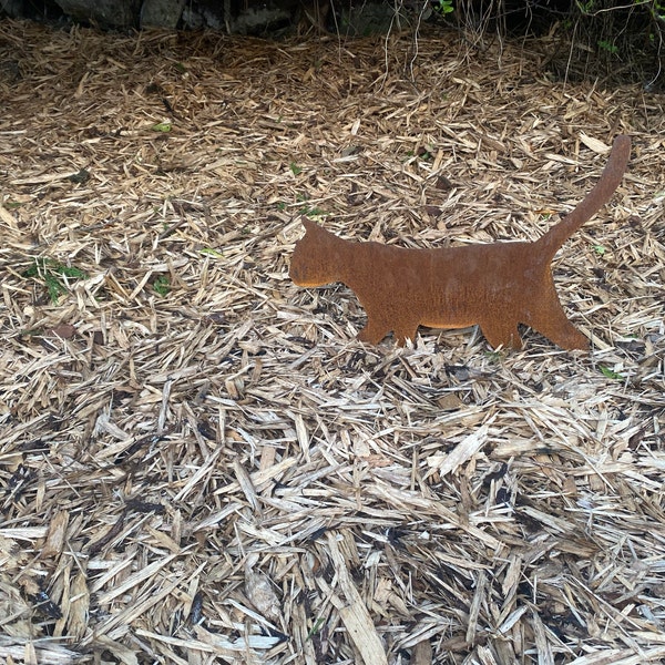 Rusty Walking Cat Garden Decor / Metal Cat Garden Gift / Rusty Metal ...