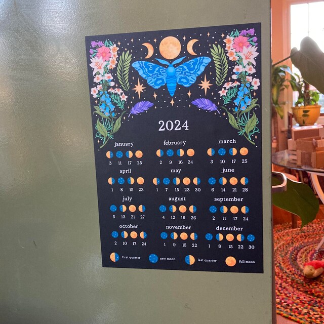 2024 Lunar Calendar Magnet, Moth Fridge Magnet, Witchy Calendar Magnet, Moon  Phase Calendar, Zodiac Calendar - Etsy