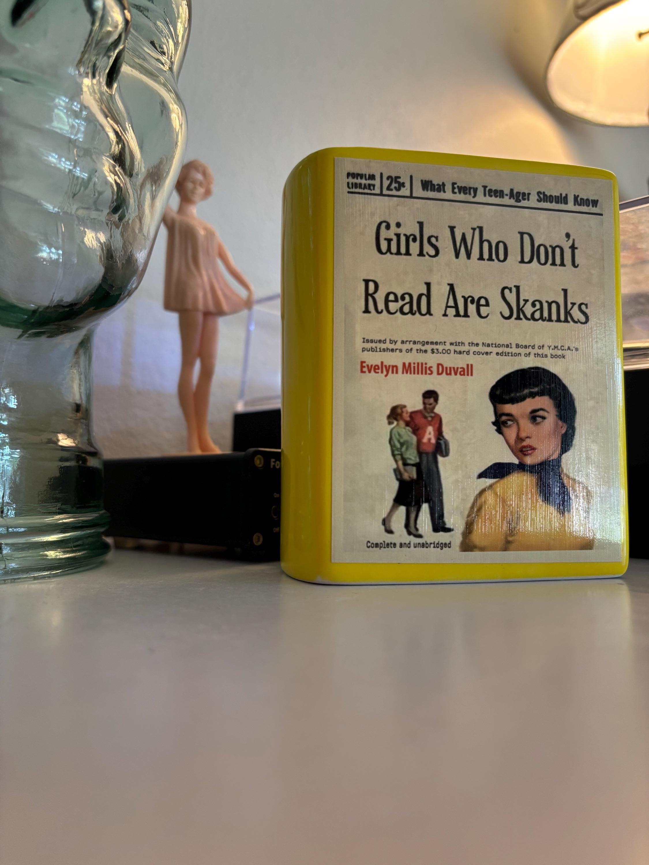 Book vase, Girls who Don't Read are Skanks, vintage pulp novel, pencil holder, planter, gift for reader,