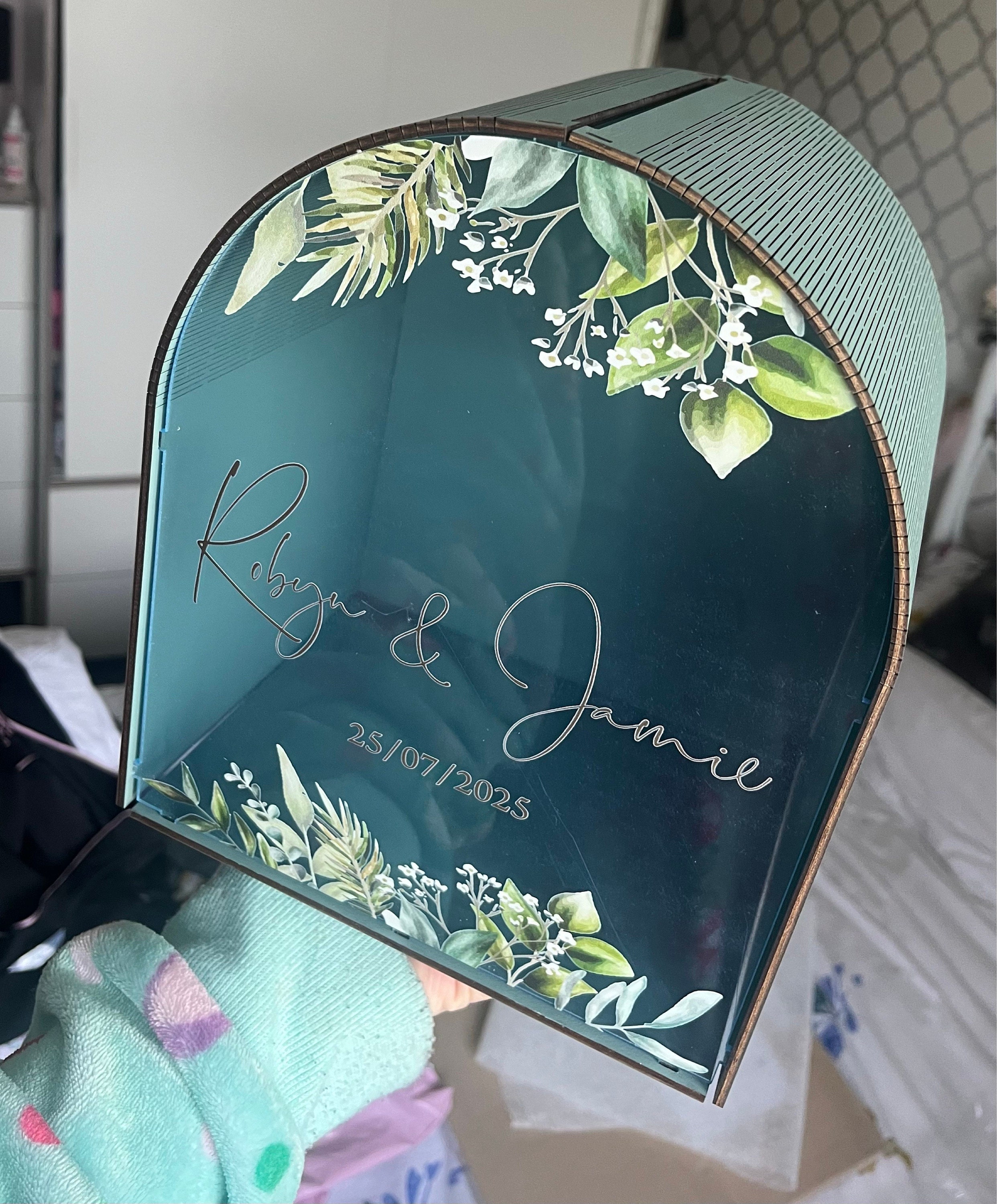 Personalisierte Hochzeitskartenbox mit Schlitz, Gewölbte Hochzeitsumschlagbox, Abschlusskartenbox, Hochzeitsgeschenkkartenbox, Hochzeitsspardose