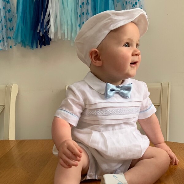 White or Ivory Irish Linen Baby Boy Christening Outfit, Baptism Baby ...
