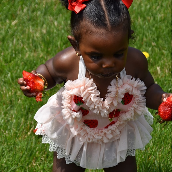 First Birthday Baby Girl Strawberry Romper Strawberry 1st Birthday