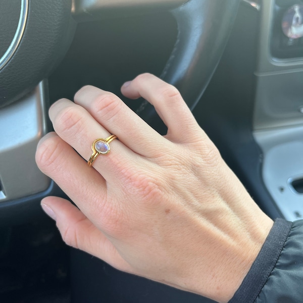 Rectangle Natural Moonstone Ring main image 0
