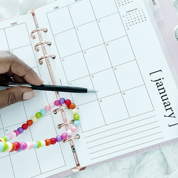 Dated Monthly Calendar Planner Inserts, A5 6-ring Punch, Half Letter ...