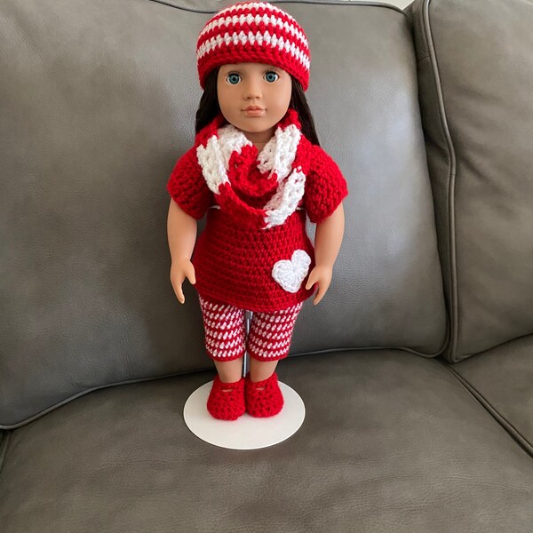 18" Doll Red Dress Crochet Pattern, 18" Doll Valentine Clothes, Crochet ...