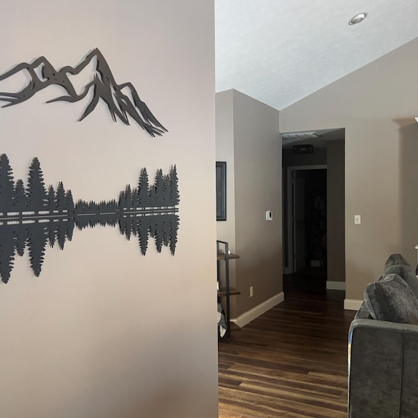 Pine Trees and Mountain Metal Wall Art, Hills and Forest Metal Wall ...