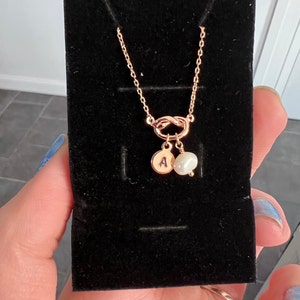 Dainty Love Knot Necklace With Initial Disc Personalized Tiny