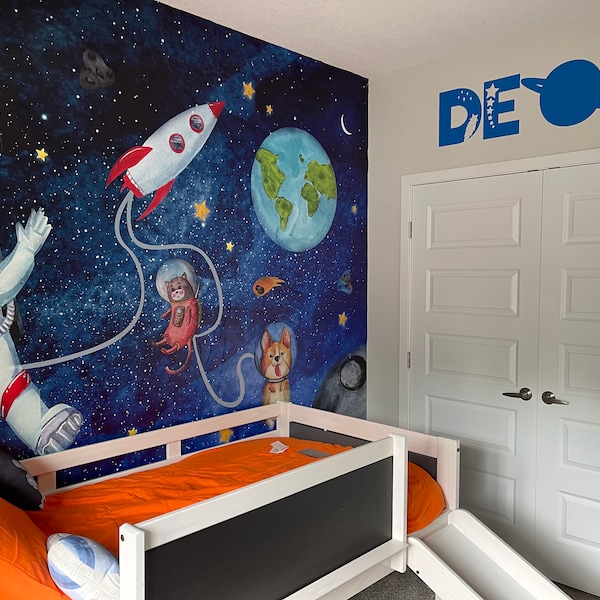 Space Name Decal - Outer Space Wall Decal - Rocket Ship Wall Decal ...