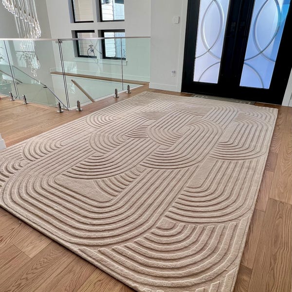 Modern Handmade Blush Pink Curve Embossed Cut Tufted Area Rug for ...