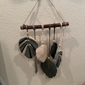 Monstera Macrame Leaves, Macrame Wall Hanging for Apartment, Modern Farmhouse Wall Decor, Mid Century Wall Accent, Botanical Green Wall Art