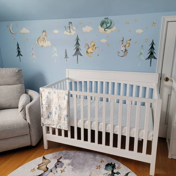 Dragon Watercolor Wall Decal Kids Nursery Room Forest Wall Decor Cute ...