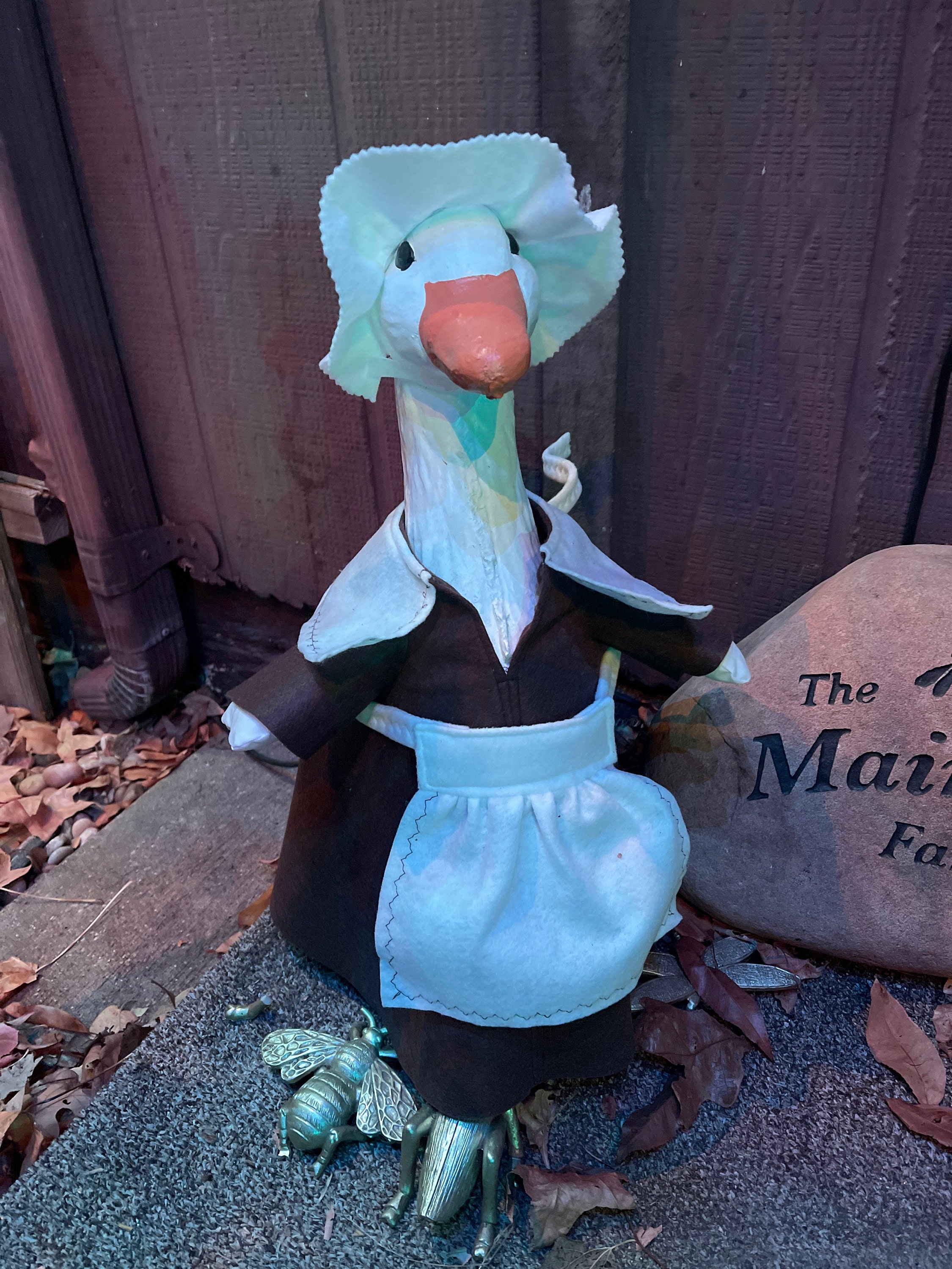Goose Outfit - Fall Sarah Pilgrim Lawn Goose Clothes - Thanksgiving Goose Outfit - Fits 23"to 25" Plastic/Cement Porch Goose, Handmade by Me