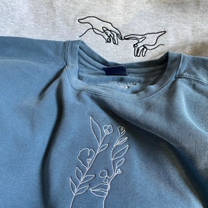Creation of Adam Hands Line Art Embroidered Sweatshirt & Hoodie Ash ...