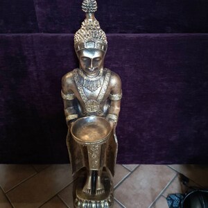 Statue De Jardin Asiatique Bouddha Figurine Gardien Du Temple Avec Bol 76 Cm Figurine Pour Le Jardin Décoration Résistante Aux Intempéries