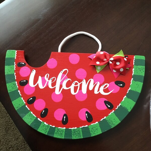 WELCOME Red Watermelon SIGN Wall Art Door Hanger Plaque Pool Backyard ...