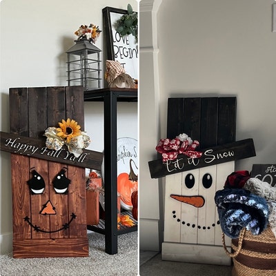 Reversible Scarecrow Snowman, Fall Decorations, Porch Decor, Fall ...