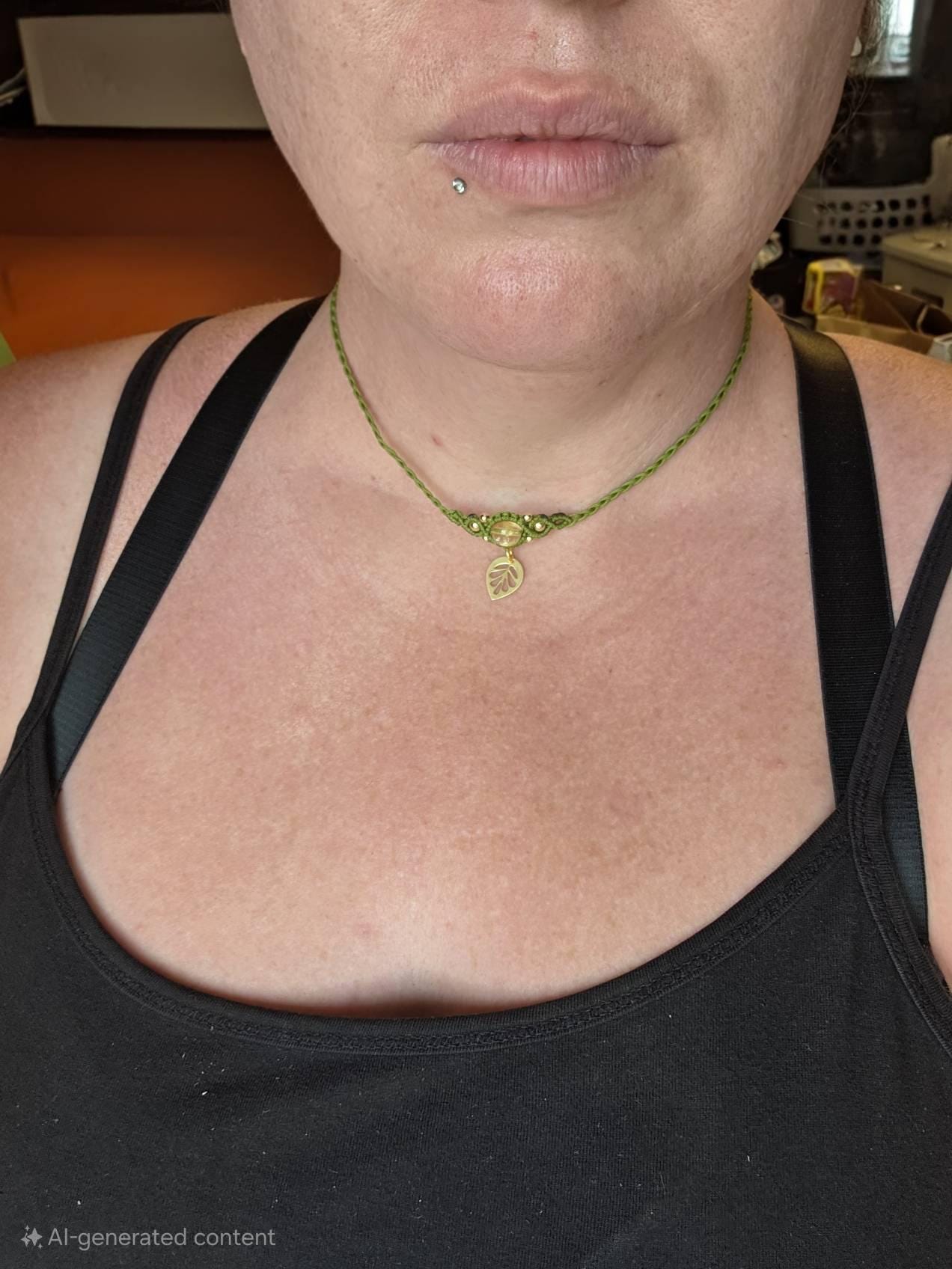 Leaf - Healing Crystal Macrame Choker, boho hippie choker necklace, bohemian jewelry, leaf jewelry, customizable choker, elven jewelry