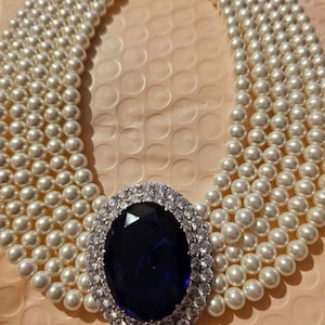Princess Diana Choker 33 Ct Oval Sapphire and Pearl Choker