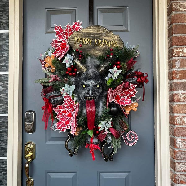 Merry Krampus Creepy Christmas Wreath, Yule Decoration - Etsy