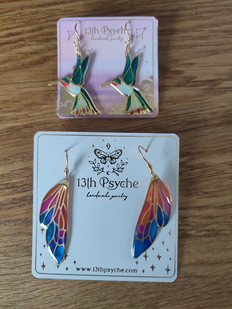 Hummingbird earrings Nature inspired, fairycore, bird earrings, hummingbird jewelry, fairy earrings, botanical earrings, Statement Earrings