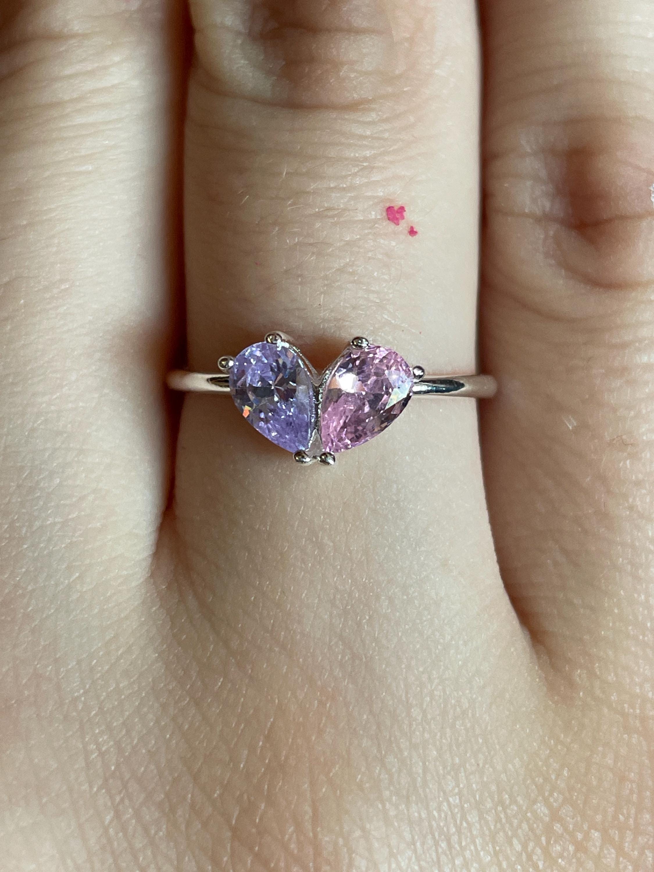 Custom Heart Birthstone Ring, Pear Cut 2 Birthstone Ring, Custom Stacking Ring, Christmas Gifts, Gift for Mom/Mother, Birthday Gift for Her