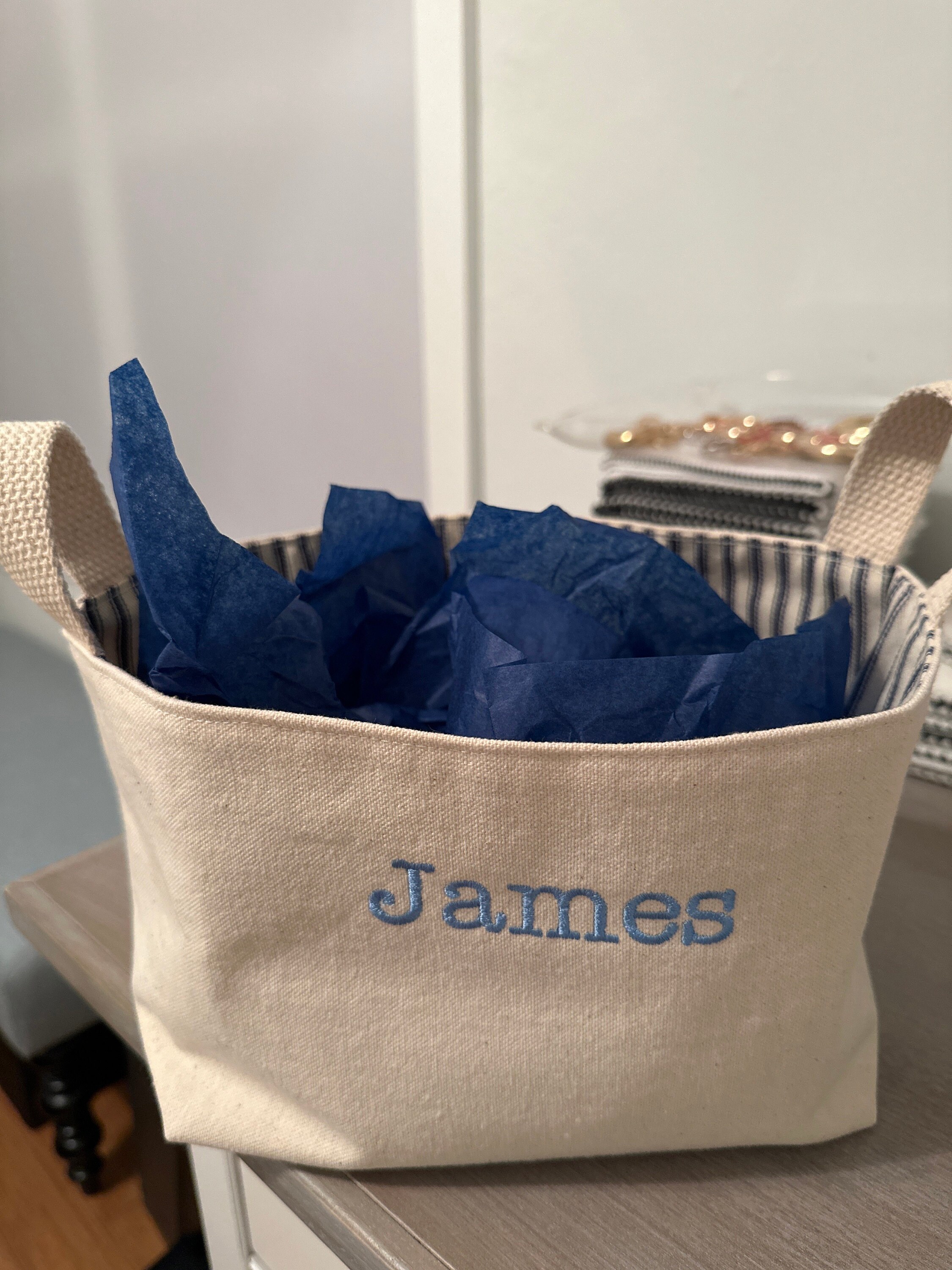 Personalized Storage Basket, Fabric Diaper Caddy for Baby Gift, Custom Canvas Toy Basket