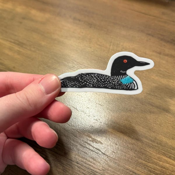 Common Loon Block Print Vinyl Sticker - Etsy