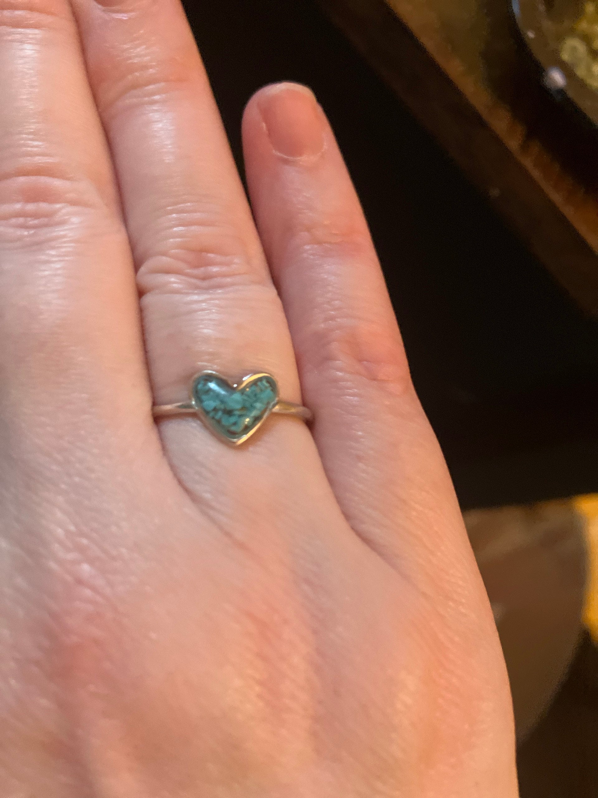 Genuine Turquoise ring | .925 sterling silver | unique crushed stone ring | hypoallergenic | boho statement jewelry | detailed | heart shape