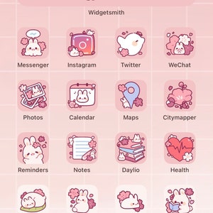 Sakura Bunny App Icon Set Kawaii Aesthetic for Android IOS Tablet ...