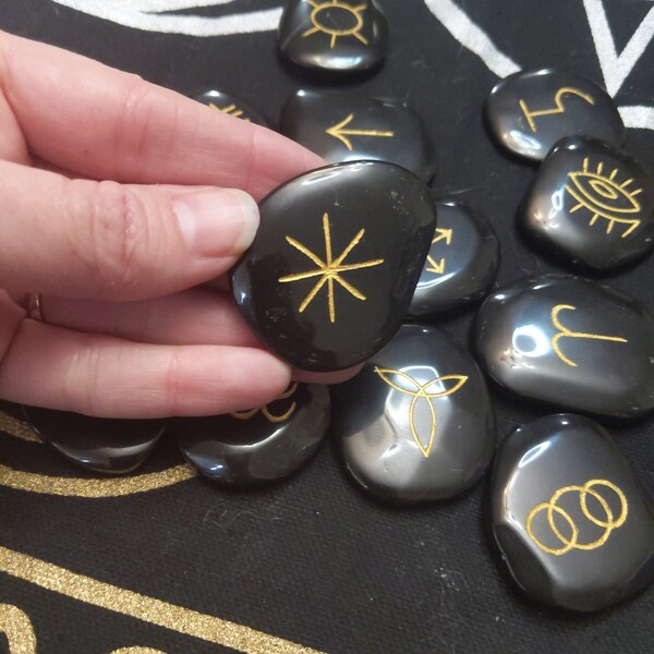 RUNE STONES, Professional Witches RUNE Set, 13PC Black Tourmaline Runes ...