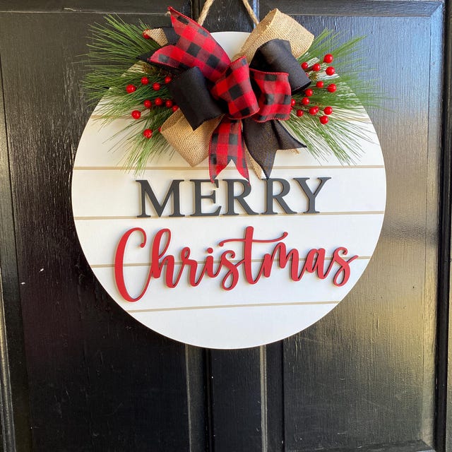 Christmas Wooden Hanging Sign - Mom Memorial Heart Wreath Decor For Front Door, Wall & Farmhouse