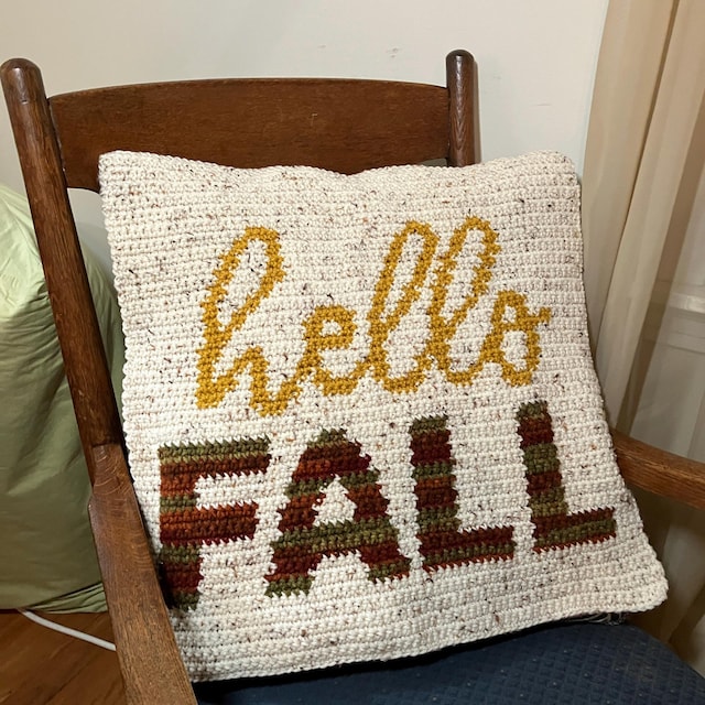 A customer's finished Hello Fall Pillow Cover Crochet Pattern