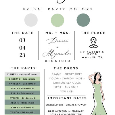 ELLIA Bridesmaid Info Card Template Modern Bridal Party - Etsy