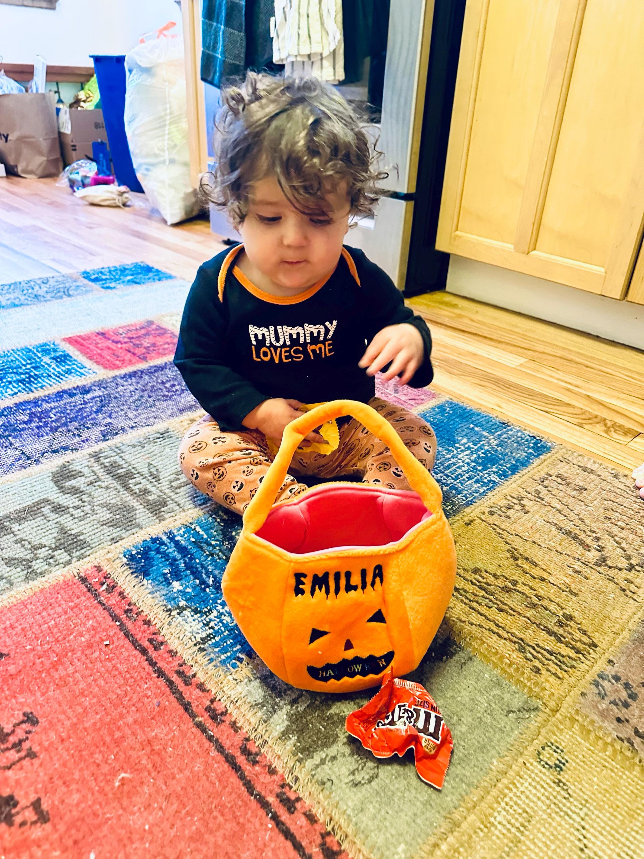 Personalized Halloween Basket - Custom Pumpkin Bucket with Name, Embroidered Trick or Treat Bag, Pumpkin Bucket for Kids, Gift for Child