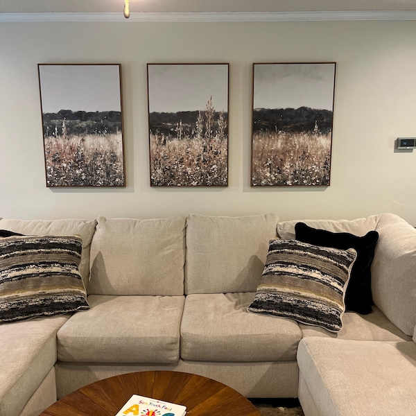 3 Piece Canvas Wall Art Set, Landscape Wall Art Wildflower Field Oil ...