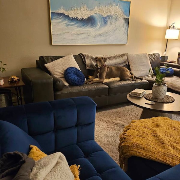 3D Ocean Hand Texture Oil Painting Abstract Blue Sea Home Decor Art ...