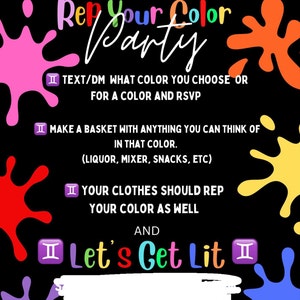 Color Party Invitation, Editable Template Online, Rainbow Party, Tiktok ...