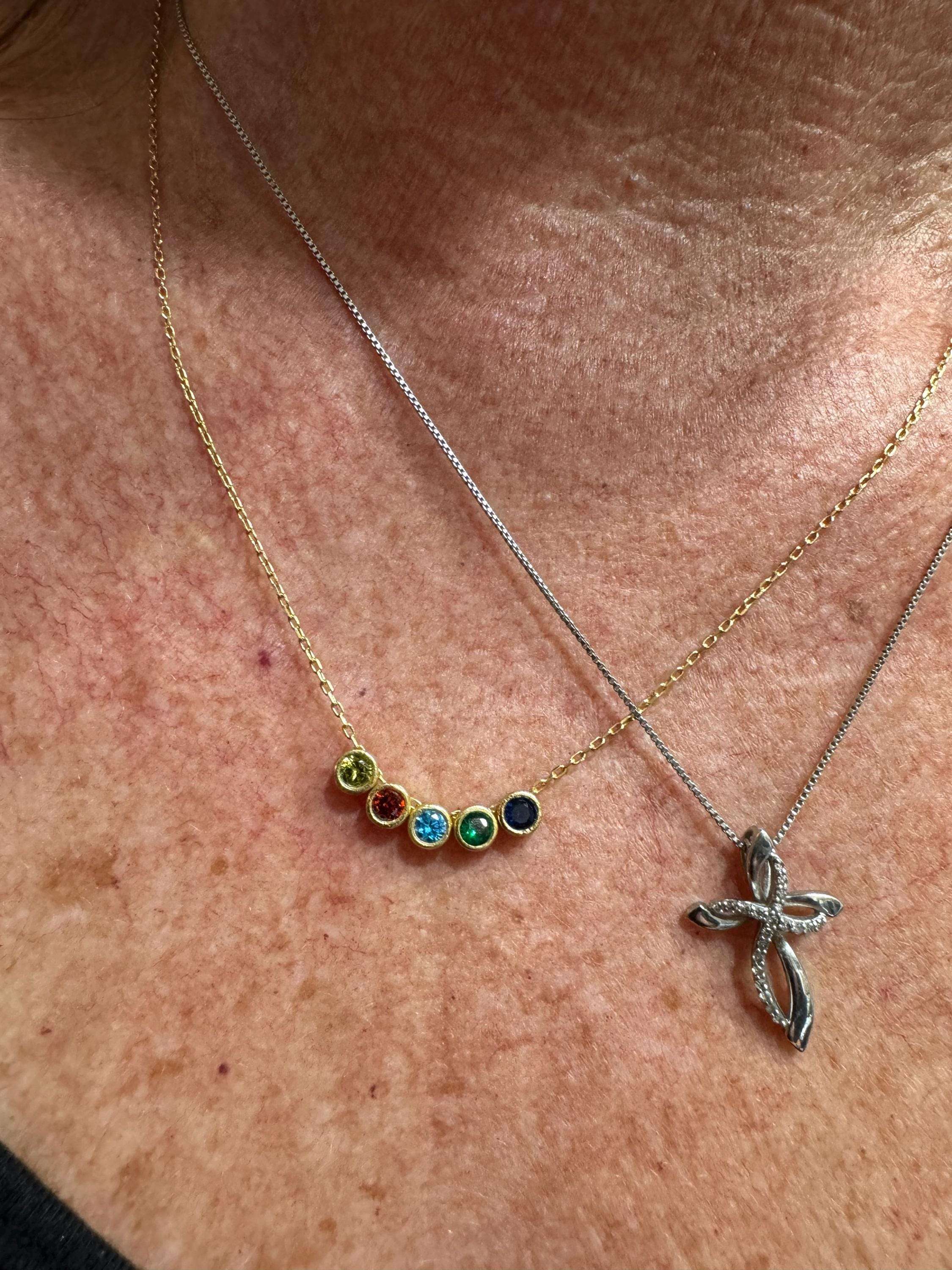 14K Solid Gold Family Birthstone Necklace, Birthstone Gift, Christmas Gift, Bridesmaid Gift, Gift for Mom, Birthday Gift, Birthstone Jewelry