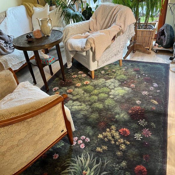 Moss Rug for Cottagecore Decor, Wildflower Rug for Floral Room Decor ...