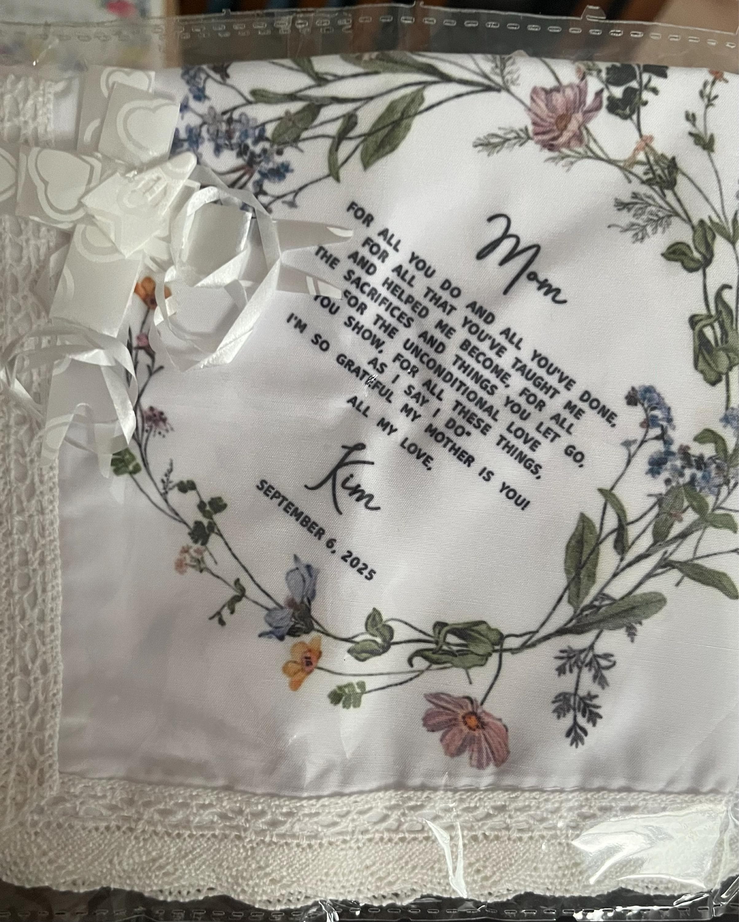 Mother of the Bride Gift, Wedding Gift for Mom, Personalized Wedding Handkerchief for Mom on Wedding Day, Gift for Mother of the Bride