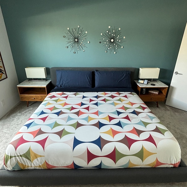 Retro MCM Duvet Cover, Mid Century Modern Bedding, Vibrant Geometric ...