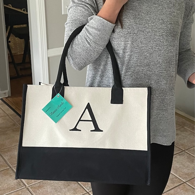 Monogram Tote Bag with 100% Cotton Canvas and a Chic Personalized Monogram  Black