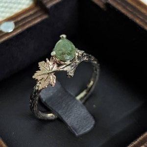 Twig and Leaf Engagement Ring, Moss Agate Engagement Ring, Maple Leaf ...