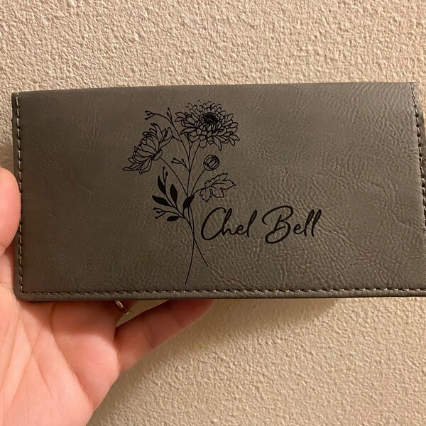 Personalized Checkbook Covers, Leather Check Wallet, Engraved Checkbook ...