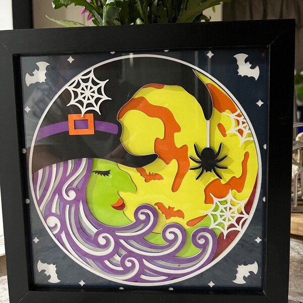 3D Witch Moon Shadow Box SVG/ Wicked Witch SVG/ Witch 3D Layered ...