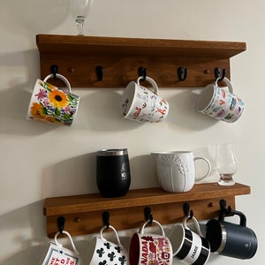 6 Cup Mug Rack With Shelf Mug Rack Wall Mounted Coffee Bar Decor Cabin Decor Mug Display With Shelf Mug Rack for Large Mugs Etsy