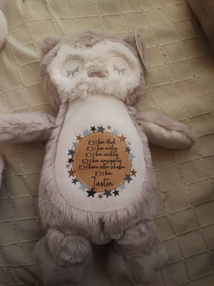 personalized plush toy | cuddly toy | school enrollment gift | gift for children | owl, sloth or rabbit | affirmation |