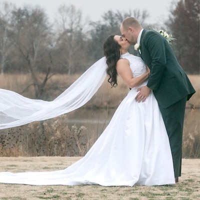 Classic Fingertip Length Pearls Wedding Veil without Comb