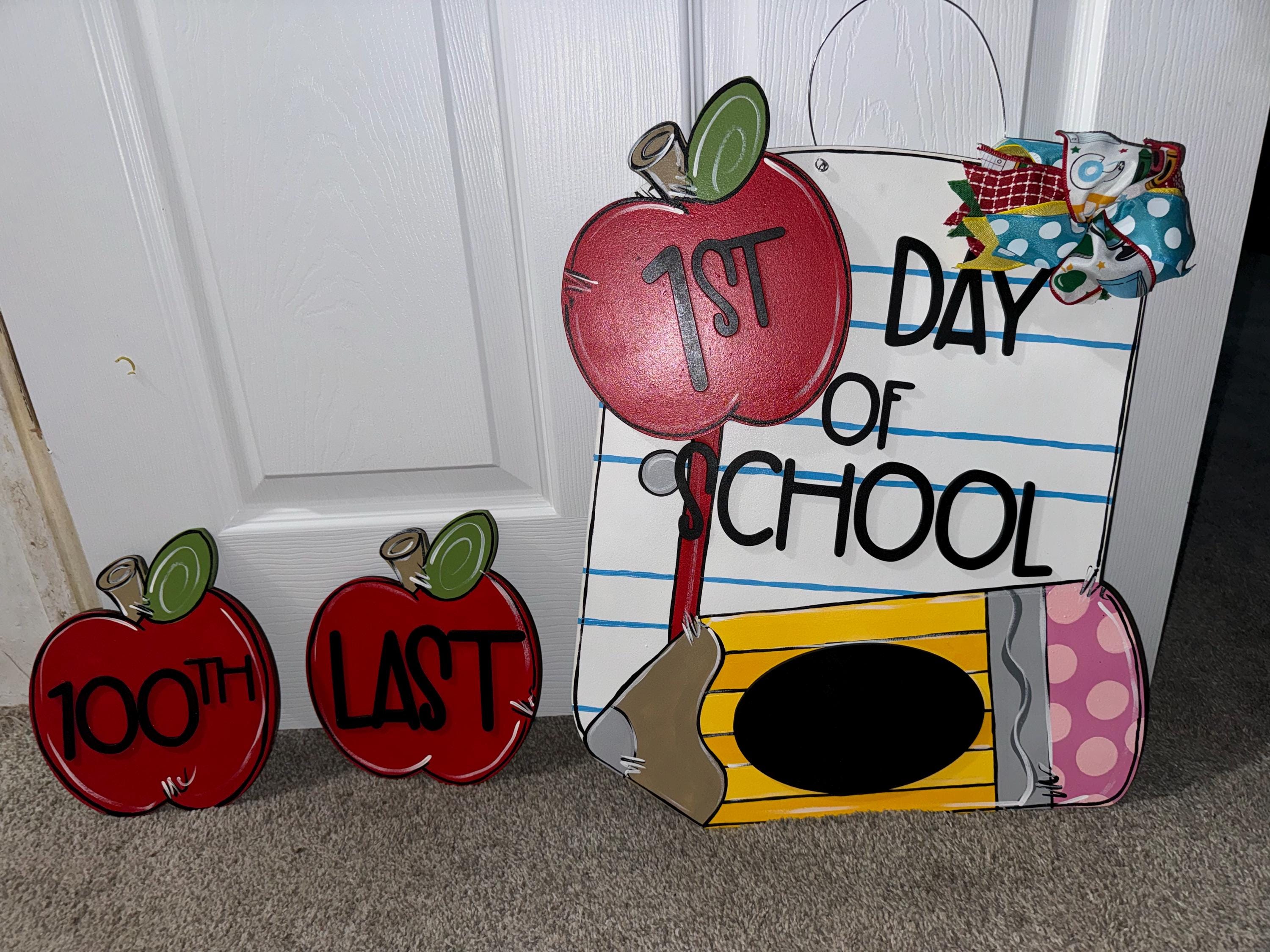 First & Last Day of School Chalkboard Sign – Teacher/Student Door Hanger - Interchangeable apple